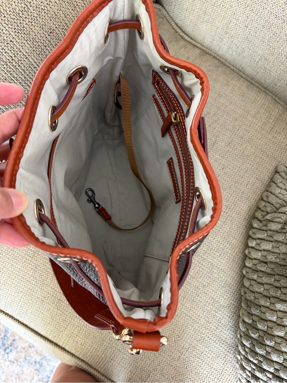 Dooney & Bourke Brown Leather Drawstring Bucket Bag - Picture 5 of 7